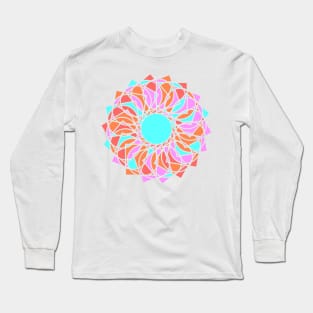 Digital mandala with random geometric repeated shapes in bright neon colors Long Sleeve T-Shirt